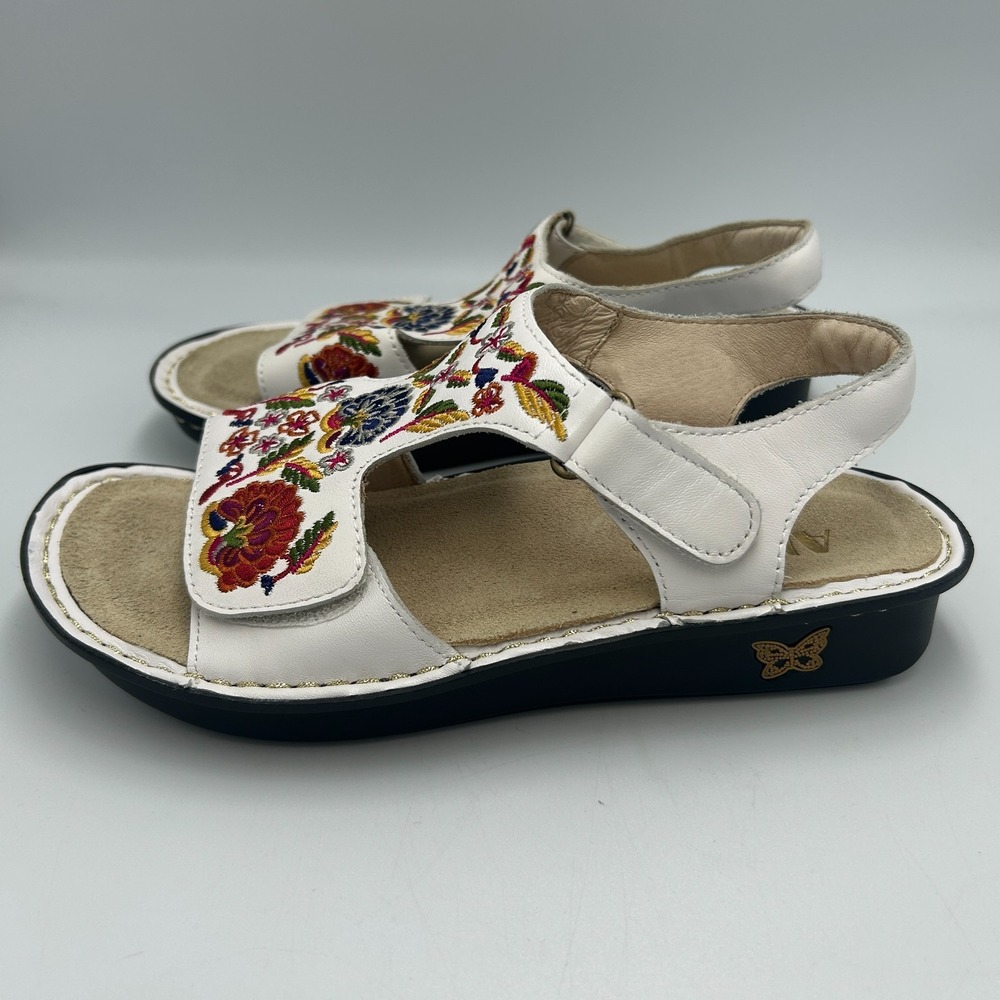 Alegria Sandals Viki 600 Shoes Sz 6 EU 36 Boho Cottage Floral Embroidered White